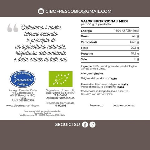 Etichetta proprità della farina di grano virgo