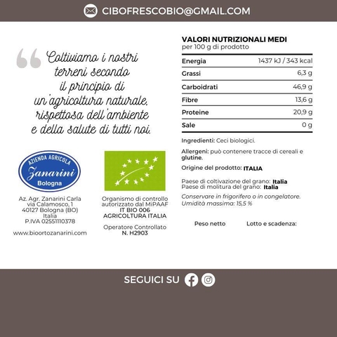 Etichetta proprietà ceci biologici essiccati